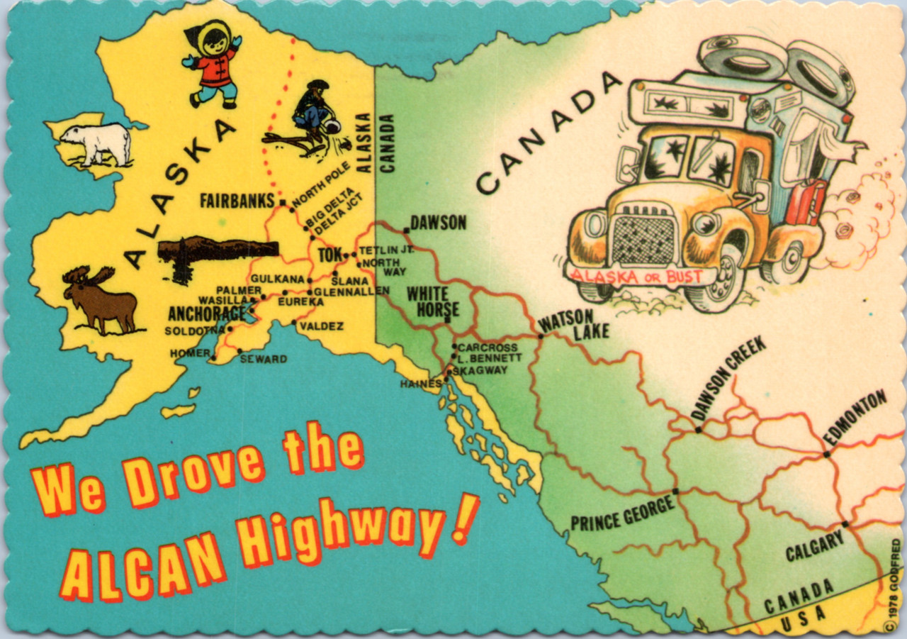 AlCan Highway Postcard Map